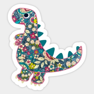 Vintage floral T-Rex Dinosaur on red background Sticker